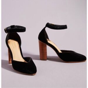 Soludos Heels Anthropologie Heels 9.5 Black The Colette Pump Velvet Wooden Block